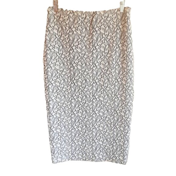 NEW Catherine Malandrino Midi Pencil Skirt White Black Heathered Lace Small - Picture 6 of 7